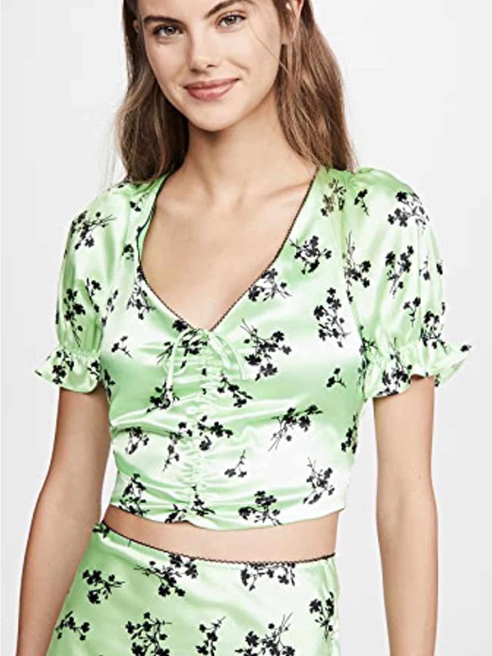 NWT LIKELY Mona Botanical Print Cropped Top Light Green and Black Size 0